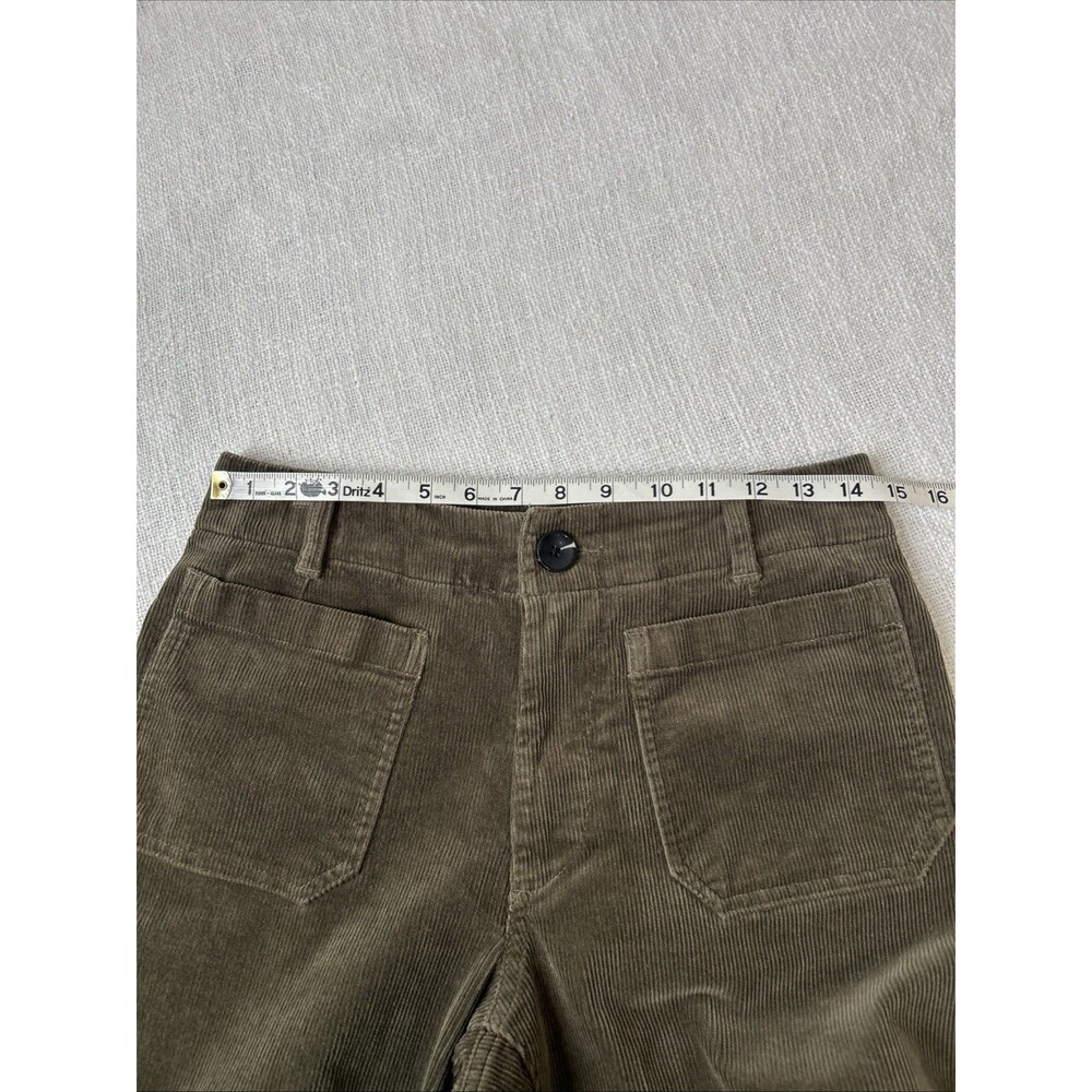 Quince Stretch Corduroy Cropped Wide Leg Pants Olive Green Patch Pockets Size 4 - Picture 7 of 14